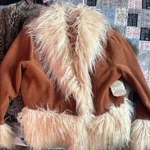 Women's Tan Faux Fur Trim Jacket
